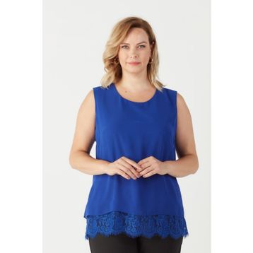 Moda Berray 3207 Saks Etek Ucu Dantelli Büyük Beden Şık Kadın Bluz