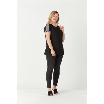 Moda Berray 3236 Siyah Parlak Omuz Detaylı Esnek Büyük Beden Şık Kadın Bluz