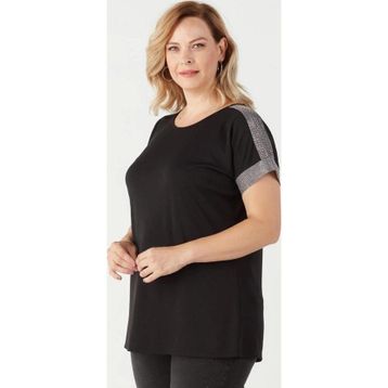 Moda Berray 3236 Siyah Parlak Omuz Detaylı Esnek Büyük Beden Şık Kadın Bluz