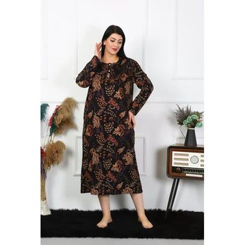 Moda Çizgi 1367 Büyük Beden Uzun Kol Siyah Anne Kadın Gecelik