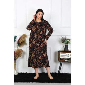 Moda Çizgi 1367 Büyük Beden Uzun Kol Siyah Anne Kadın Gecelik