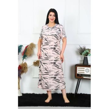 Moda Çizgi 1371 Büyük Beden Kısa Kol Krem Anne Kadın Gecelik