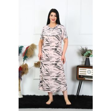 Moda Çizgi 1371 Büyük Beden Kısa Kol Krem Anne Kadın Gecelik