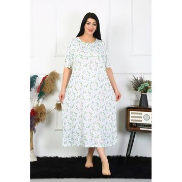 Moda Çizgi 1372 Büyük Beden Kısa Kol Beyaz Anne Kadın Gecelik