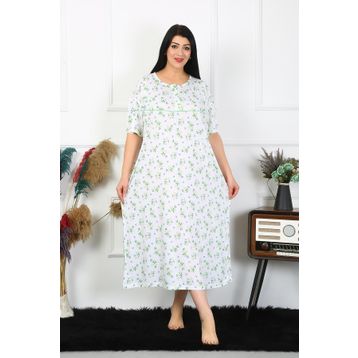 Moda Çizgi 1372 Büyük Beden Kısa Kol Beyaz Anne Kadın Gecelik