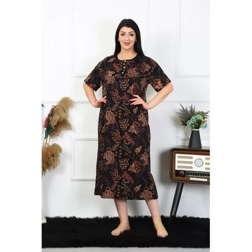 Moda Çizgi 1375 Büyük Beden Kısa Kol Siyah Anne Kadın Gecelik