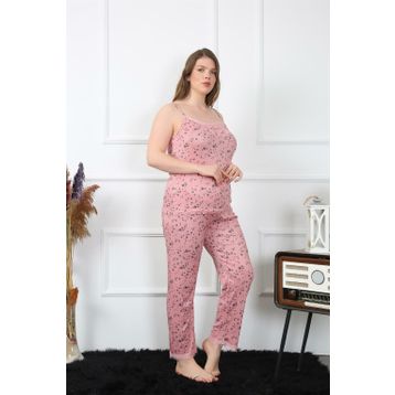 Moda Çizgi 202198 Somon Büyük Beden İp Askılı Kadın Pijama Takımı