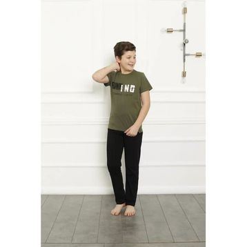 Moda Çizgi 20384 Haki Pamuk Kısa Kollu Erkek Çocuk Pijama Takımı