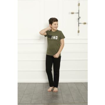 Moda Çizgi 20384 Haki Pamuk Kısa Kollu Erkek Çocuk Pijama Takımı