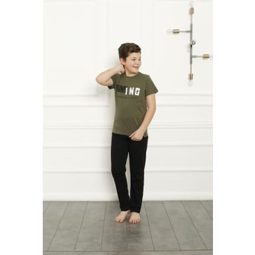 Moda Çizgi 20384 Haki Pamuk Kısa Kollu Erkek Çocuk Pijama Takımı