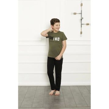 Moda Çizgi 20384 Haki Pamuk Kısa Kollu Erkek Çocuk Pijama Takımı
