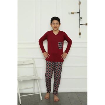 Moda Çizgi 20385 Bordo Penye Erkek Çocuk Pijama Takımı