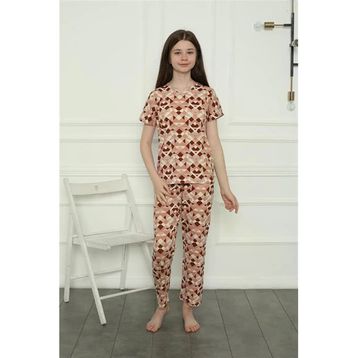 Moda Çizgi 20396 Sütlü Kahve Penye Kız Çocuk Pijama Takımı