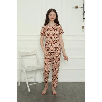 Moda Çizgi 20396 Sütlü Kahve Penye Kız Çocuk Pijama Takımı