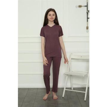 Moda Çizgi 20399 Mürdüm Penye Kız Çocuk Pijama Takımı