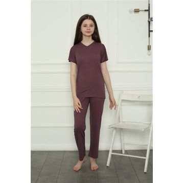 Moda Çizgi 20399 Mürdüm Penye Kız Çocuk Pijama Takımı