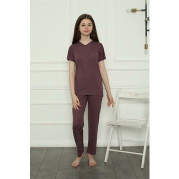 Moda Çizgi 20399 Mürdüm Penye Kız Çocuk Pijama Takımı