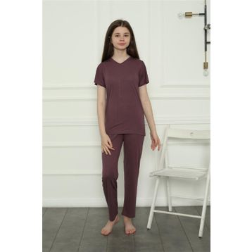 Moda Çizgi 20399 Mürdüm Penye Kız Çocuk Pijama Takımı
