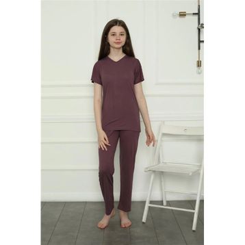 Moda Çizgi 20399 Mürdüm Penye Kız Çocuk Pijama Takımı