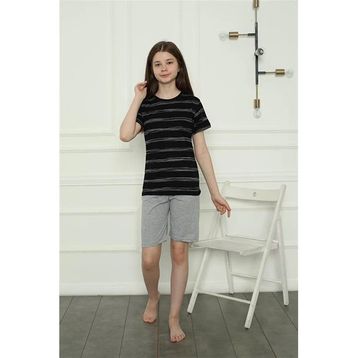 Moda Çizgi 20405 Siyah Penye Kız Çocuk Şortlu Pijama Takımı