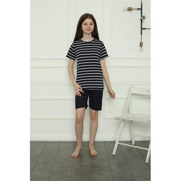 Moda Çizgi 20407 Lacivert Penye Kız Çocuk Şortlu Pijama Takımı