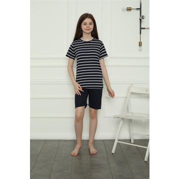 Moda Çizgi 20407 Lacivert Penye Kız Çocuk Şortlu Pijama Takımı