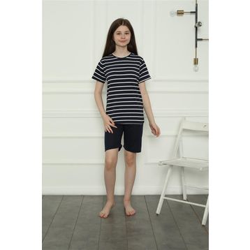 Moda Çizgi 20407 Lacivert Penye Kız Çocuk Şortlu Pijama Takımı