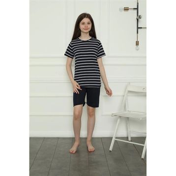 Moda Çizgi 20407 Lacivert Penye Kız Çocuk Şortlu Pijama Takımı