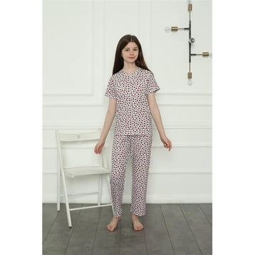 Moda Çizgi 20409 Beyaz Penye Kız Çocuk Pijama Takımı