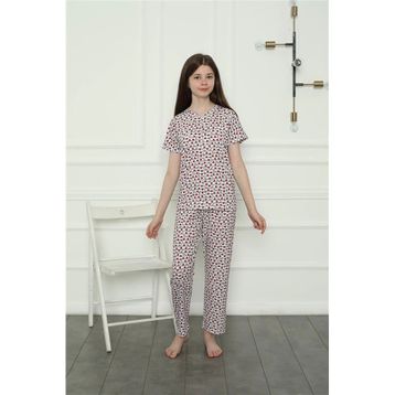 Moda Çizgi 20409 Beyaz Penye Kız Çocuk Pijama Takımı