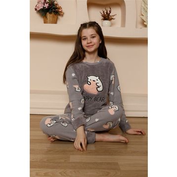 Moda Çizgi 20523 Gri Welsoft Polar Kız Çocuk Pijama Takımı