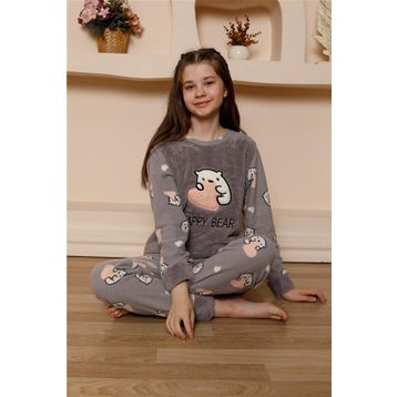 Moda Çizgi 20523 Gri Welsoft Polar Kız Çocuk Pijama Takımı