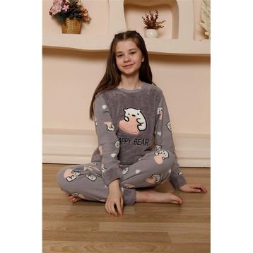 Moda Çizgi 20523 Gri Welsoft Polar Kız Çocuk Pijama Takımı