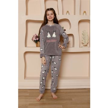 Moda Çizgi 20524 Gri Welsoft Polar Kız Çocuk Pijama Takımı