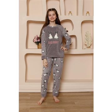 Moda Çizgi 20524 Gri Welsoft Polar Kız Çocuk Pijama Takımı
