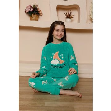 Moda Çizgi 20526 Yeşil Welsoft Polar Kız Çocuk Pijama Takımı