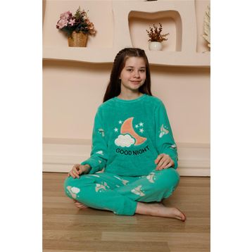 Moda Çizgi 20526 Yeşil Welsoft Polar Kız Çocuk Pijama Takımı