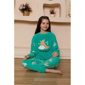 Moda Çizgi 20526 Yeşil Welsoft Polar Kız Çocuk Pijama Takımı