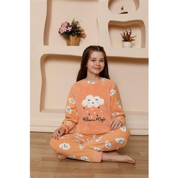 Moda Çizgi 20527 Turuncu Welsoft Polar Kız Çocuk Pijama Takımı