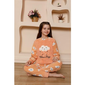 Moda Çizgi 20527 Turuncu Welsoft Polar Kız Çocuk Pijama Takımı