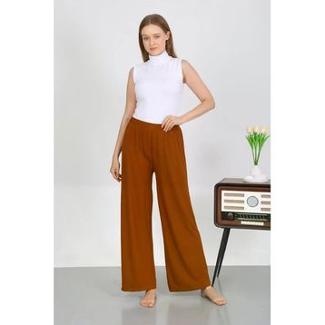 Moda Çizgi 210074 Kahve Bürümcük Kumaş Hafif Esnek Kadın Pantolon