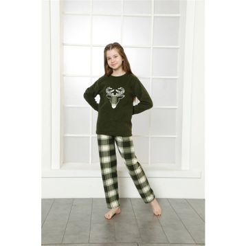 Moda Çizgi 4633 Yeşil Welsoft Polar Kız Çocuk Pijama Takımı
