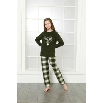 Moda Çizgi 4633 Yeşil Welsoft Polar Kız Çocuk Pijama Takımı