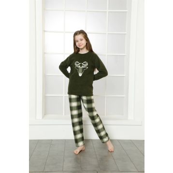 Moda Çizgi 4633 Yeşil Welsoft Polar Kız Çocuk Pijama Takımı