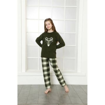 Moda Çizgi 4633 Yeşil Welsoft Polar Kız Çocuk Pijama Takımı