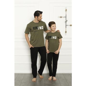 Moda Çizgi 50102 Baba Oğul Haki Aile Pijama Takım