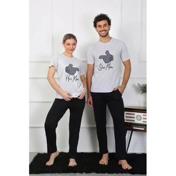 Moda Çizgi 50126 Pamuk Penye Sevgili Kombini Gri Pijama Takımı