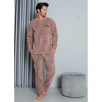Moda Çizgi 6827 Sütlü Kahve Welsoft Polar Erkek Pijama Takımı