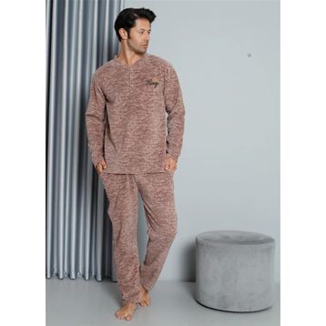 Moda Çizgi 6827 Sütlü Kahve Welsoft Polar Erkek Pijama Takımı