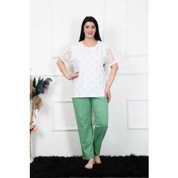 Moda Çizgi 75001 Beyaz Büyük Beden Uzun Kol Kadın Pijama Takımı